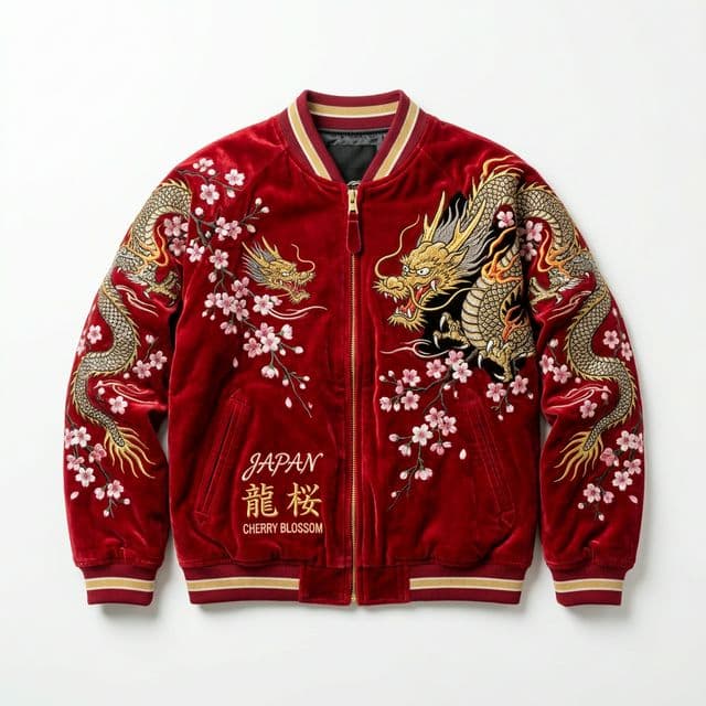Sukajan Red Dragon Blossom Jacket