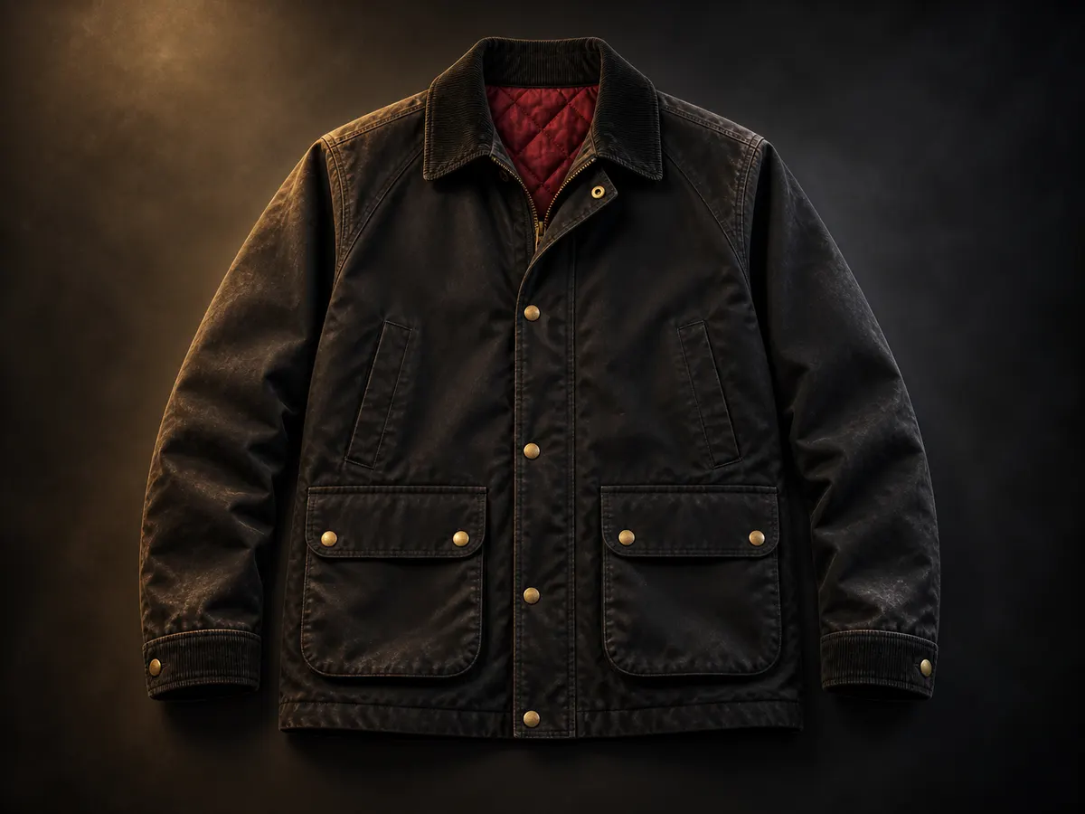 Dark jacket lit to reveal common abrasion areas at cuffs, shoulders and lower back
