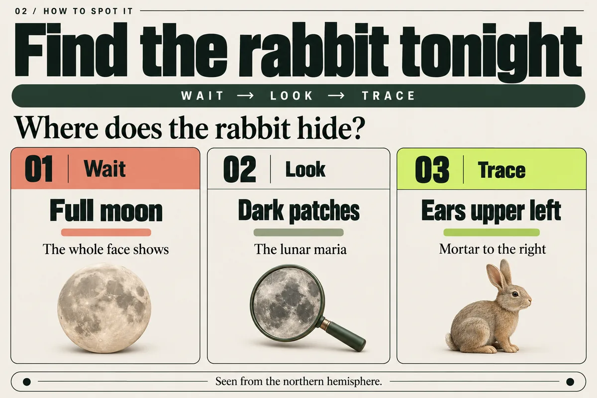 Spot the moon rabbit in a full moon's dark patches: ears at upper left and mortar to the right.