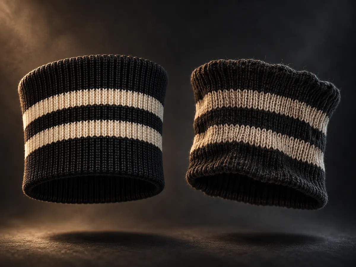 Tightly knitted and loosely knitted striped sukajan cuffs compared side by side